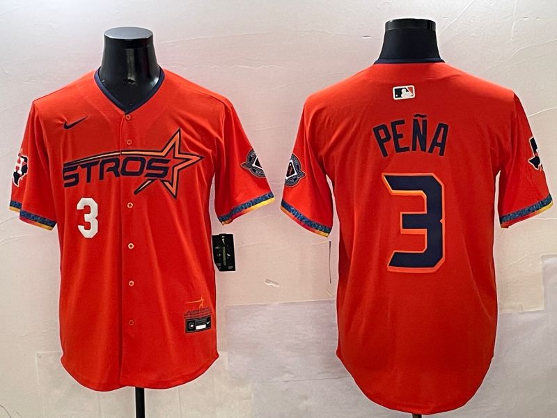Men Houston Astros #3 Pena Orange Five generation Joint Name Nike 2025 MLB Jersey style 2